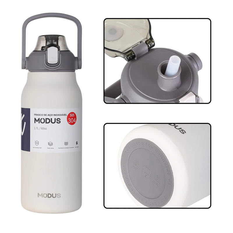 MODUS Garrafa Térmica de Viagem Vacuum Inox com Palha Copo Térmica Fria e Quente Vácuo