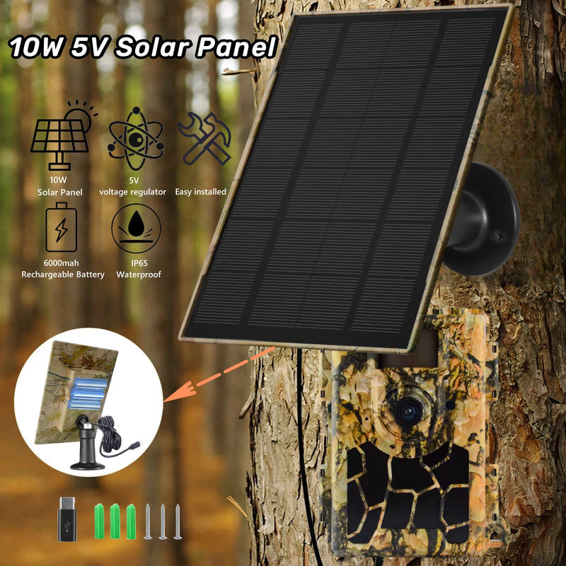 10W Trail Game Camera Solar Panel Kit 5V Output 6000mAh Rechargeable Battery Solar Power Bank Solar Charger for Hunting Camera