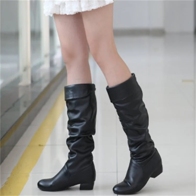Women Boots Spring Boots Botas Female Stretch PU Leather Boots Shoes Woman Black White Roma Knee-Length Boots Botas Botas
