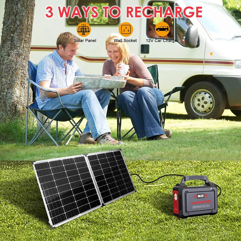 MARBERO 296Wh Portable Power Station 300W Solar Generators Lithium Battery Power Supply with 110V AC Outlet, 2 DC Ports, 4 USB P