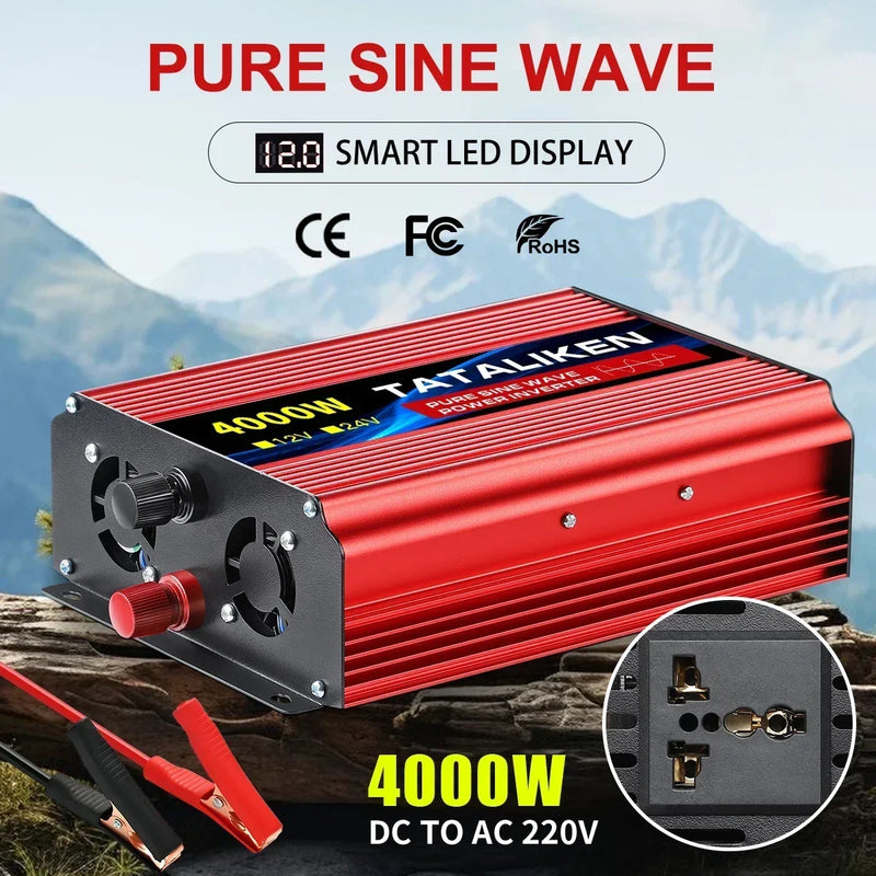 Pure Sine Wave Inverter DC 12V/24V to AC 220V 50hz  1000W-4000W Power Inverter Charger  Adapter Universal Socket