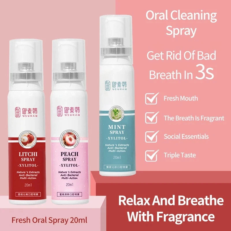 Oral Fresh Spray 20ml Mouth Freshener Oral Odor Treatment  Oral Remove Bad Breath Fruit Litchi Peach Flavor Persistent Oral Care