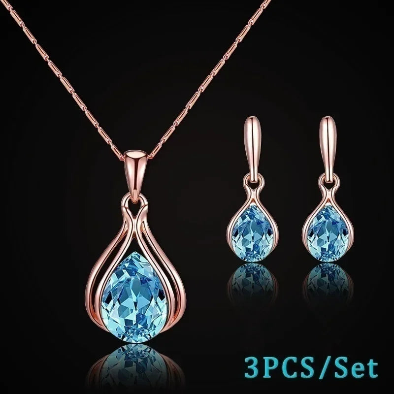 Delysia King 3pcs/set fashion women's blue and green drop necklace earrings set