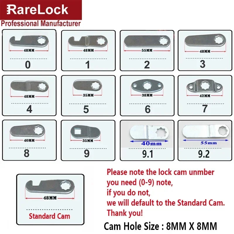 4 Size Drawer Cam Lock with 2 Keys for Mailbox File Cabinet Tool Box Locker Furniture Hardware Rarelock I