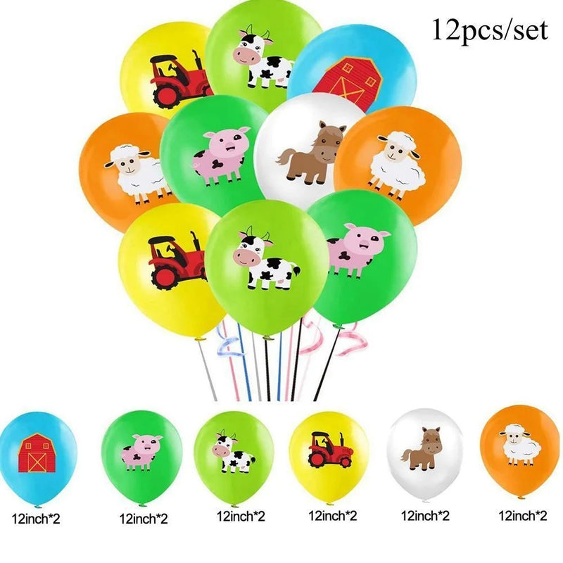 Farm Animal Balloon Tower with Digital Baloon Carton Cow/Pig/Sheep Balloons Kids Farm Animals Happy Birthday Party Decoration