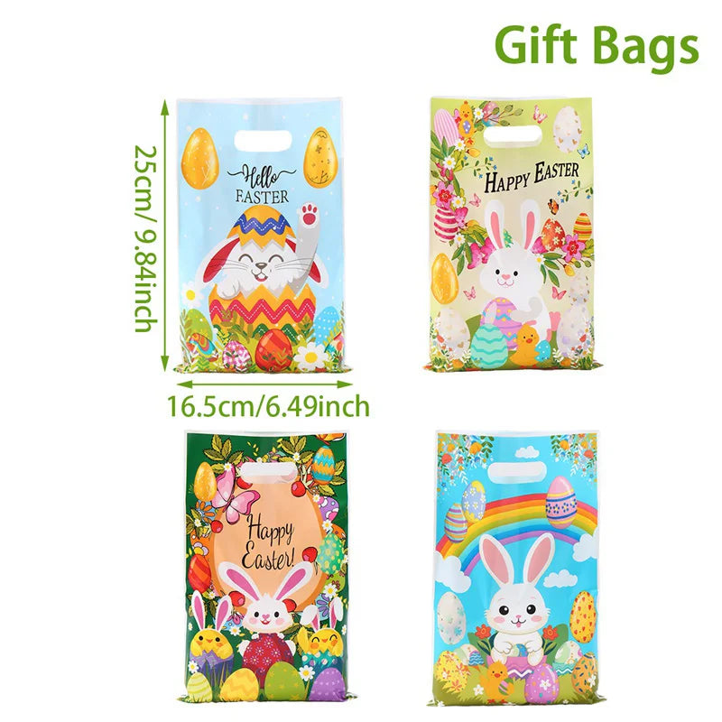 10/25/50pcs Easter Tote Bags with Handles Cartoon Bunny Carrot Design Plastic Gift Bags for Easter Egg Hunt Party Favors Gifts