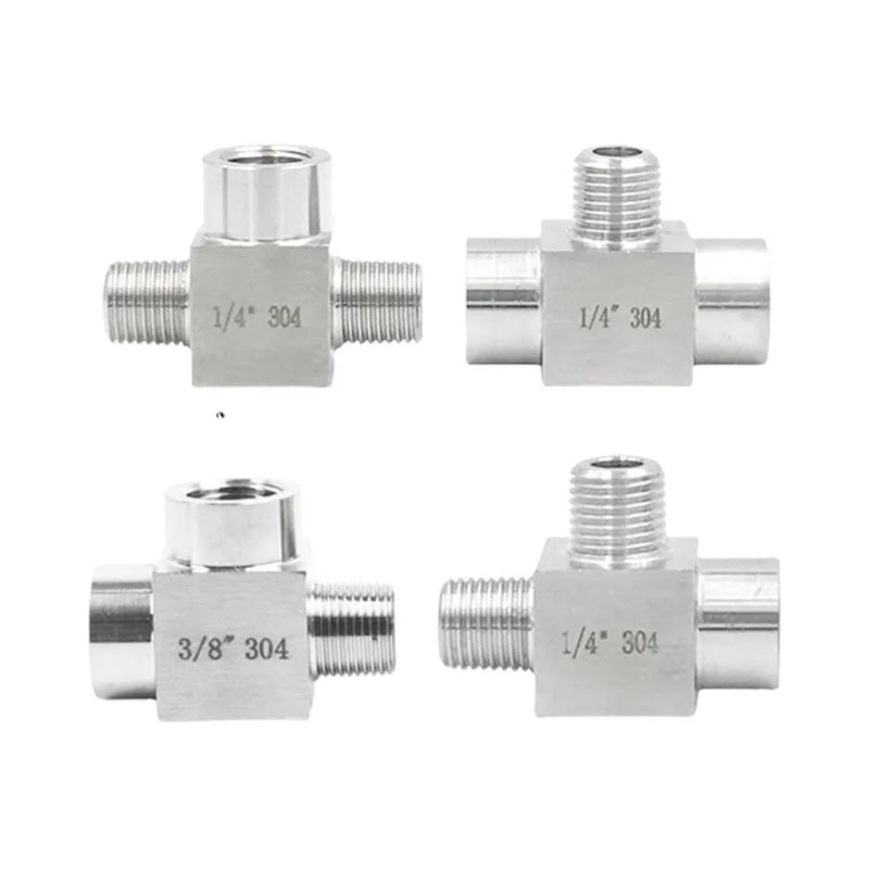 1/8" 1/4" 3/8" 1/2" BSP NPT Female Male Tee 3 Ways 304 Stainless Steel Pipe Fitting Connector Splitter Block High Pressure