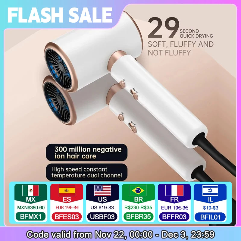 Hair Dryer, High-Speed Electric Turbine Airflow, Low Noise, Constant Temperature And Quick Drying, Suitable For Home Salons.