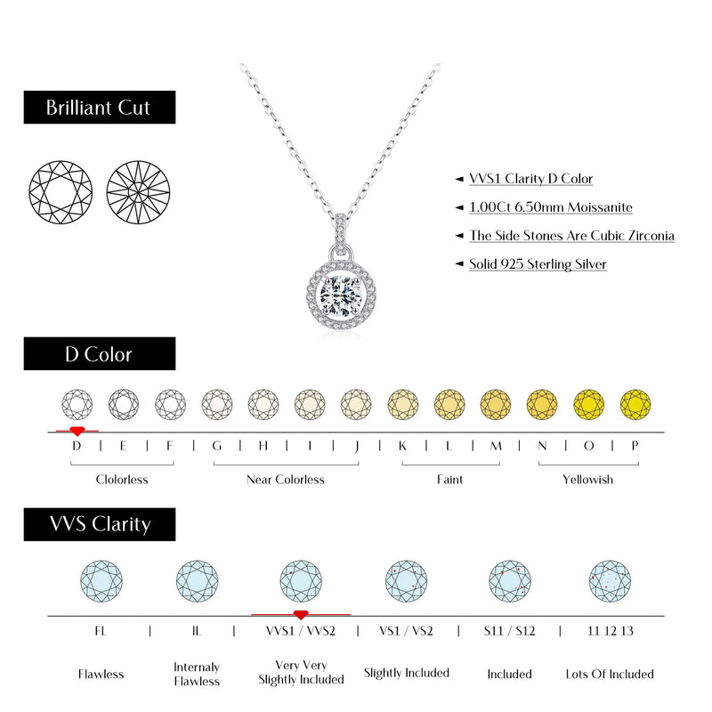 MODIAN 1 Carat D color Moissanite Pendant Necklace For Women 925 Sterling Silver Wedding Bridal Fine Jewelry With Certificate