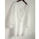 BOHO INSPIRED lace tunic dress women V-neck tassle tied back bikini cover up sexy summer beach dress mini women boho dress