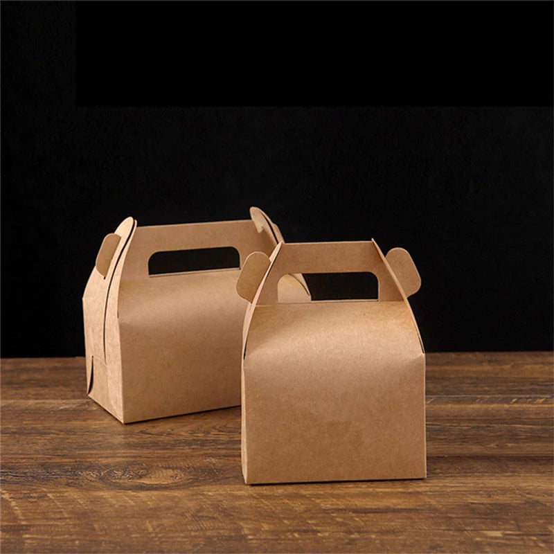 10 pcs High-quality Cake Food Candy Kraft Paper Box With Handle Portable Box Cake Box Birthday Wedding Party Candy Gift Packing