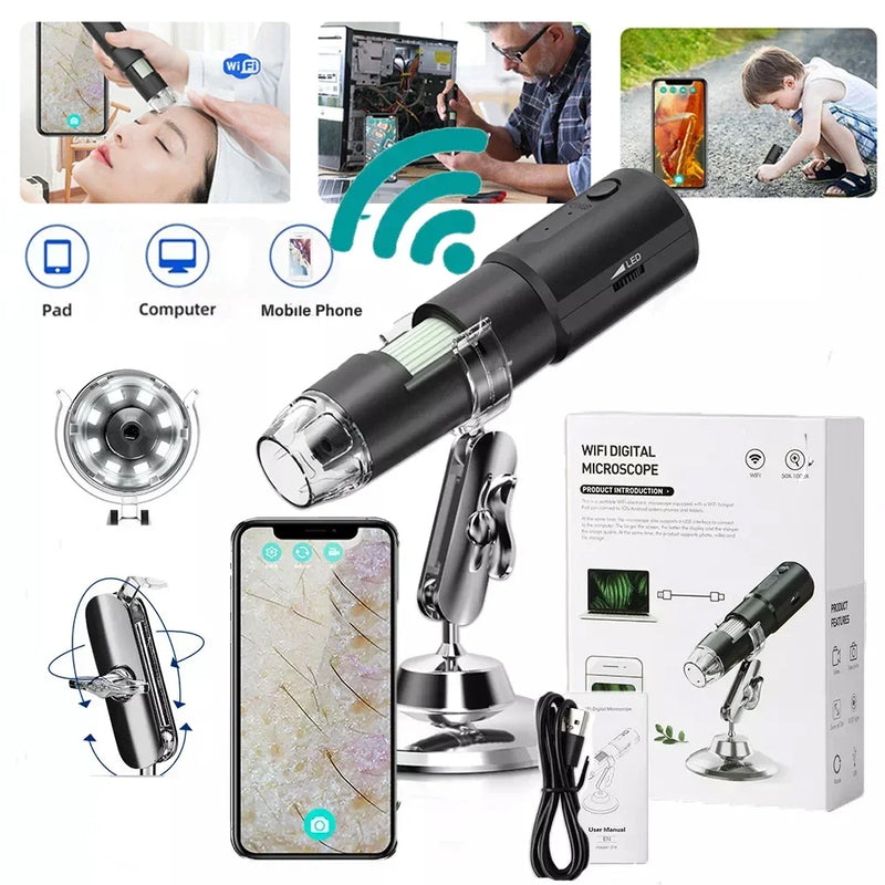 Dermatoscope Skin Analyzer Machine Digital Microscope Camera WiFi Wireless Electron Scalp Detection Pores Magnifier Facial 1000X