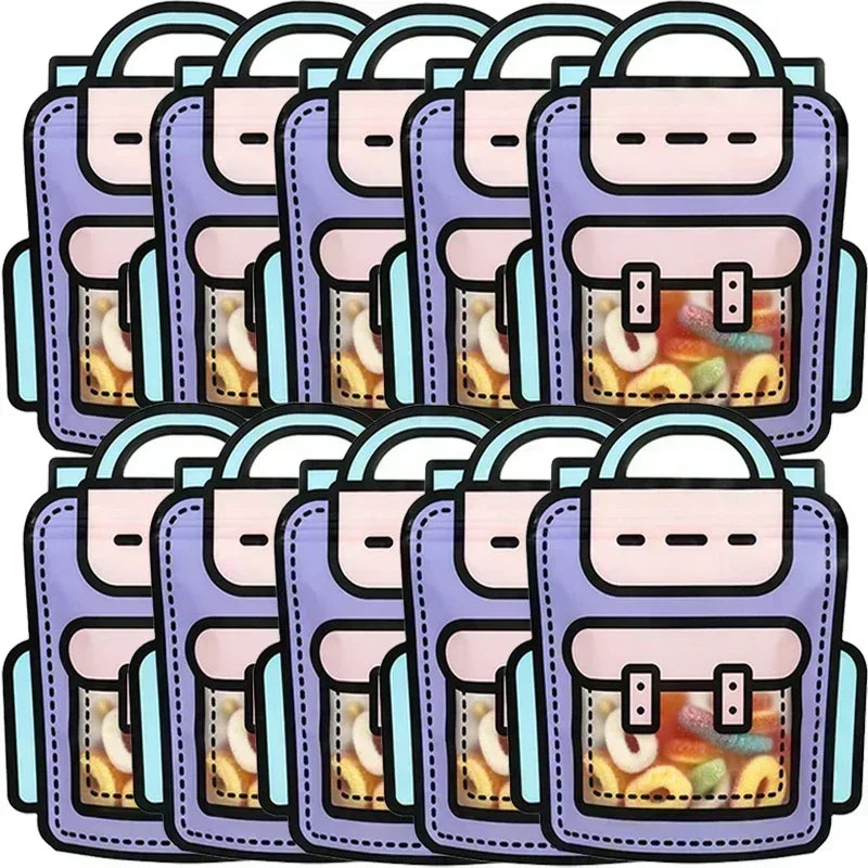 Cute Cartoon Sealed Bags Schoolbag Cats Candy Snack Plastic Packaging Bag Self-lock Zipper Birthday Festival Party Kids Gift Bag