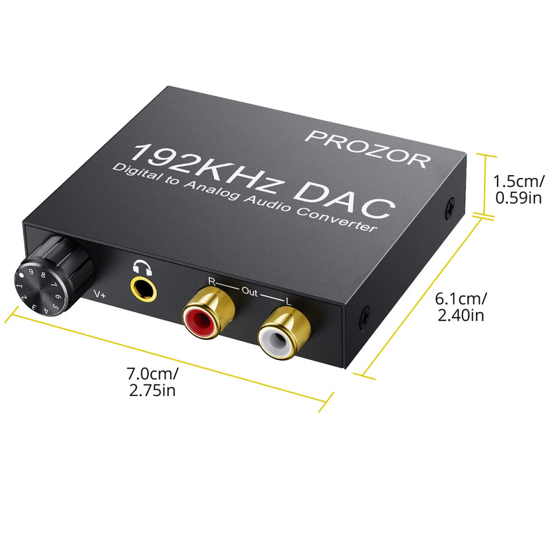 PROZOR Digital to Analog Converter 192kHz DAC Volume Control Digital Coaxial SPDIF Toslink to Analog Stereo RCA 3.5mm Jack Audio