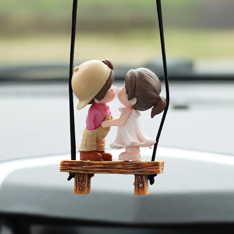 Lovely Kiss Hug Boy Girl Car Ornament Hanging Pendant Car Rearview Mirror Decorations Couple Dolls Interior Accessories Model