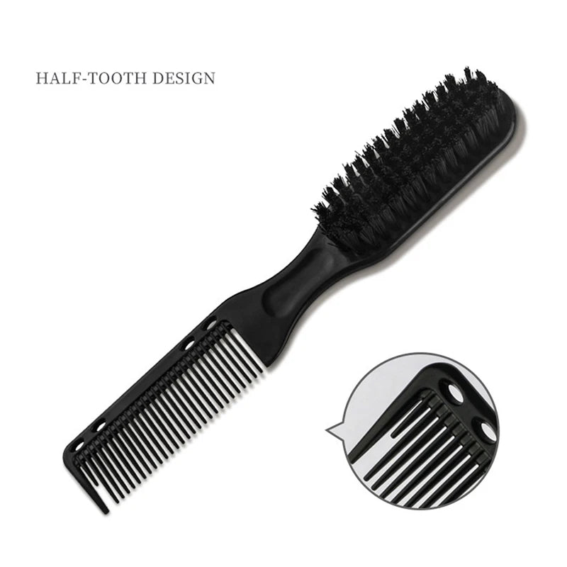 1Pc Double-sided Comb Brush Black Small Beard Styling Brush Professional Shave Barber Vintage Carving Cleaning Brush