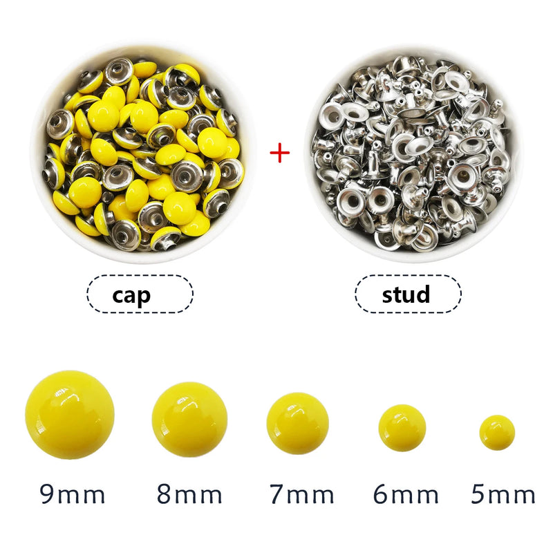 100sets Dome Cap Rivets 14 Colors Metal Studs Round Rivet for Leather Craft Bag Belt Clothing Garment Shoes Collar Parts