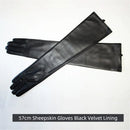 Long Sheepskin Gloves Women's Genuine Leather 58cm Length Sleeve Velvet Lining Keeps Warm in Autumn and Winter