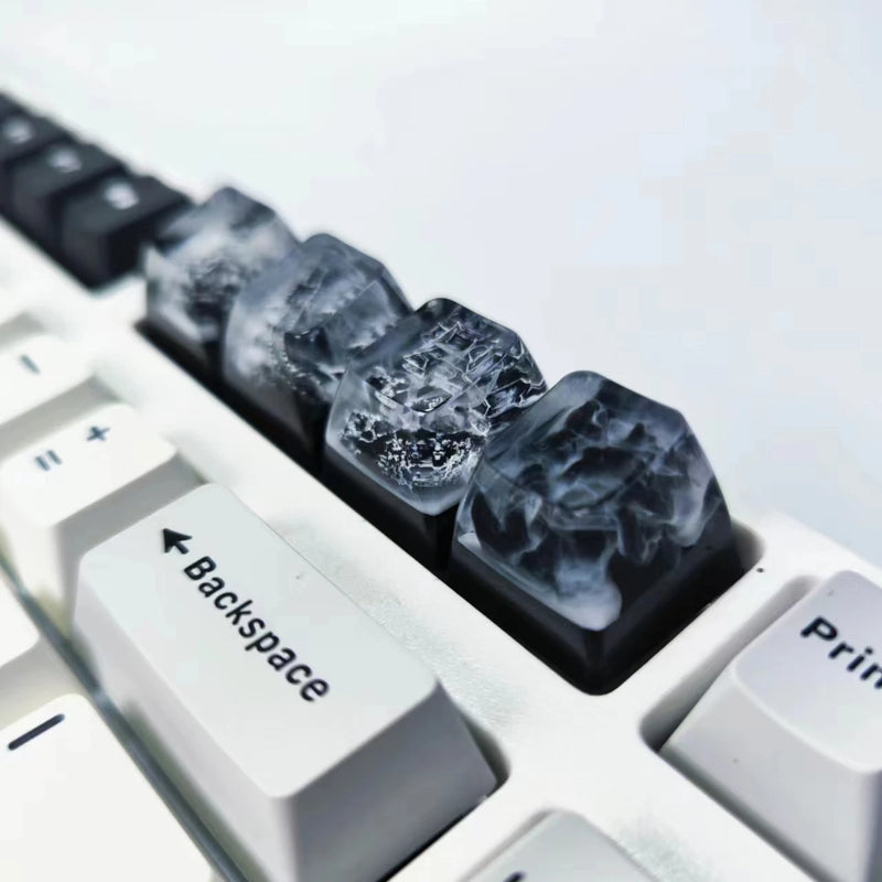 Mechanical Keyboard DIY Resin Drip Glue Snow Mountain Keycap Cross Shaft Custom ESC Gift List Fuji Mountain Transparent Keycap