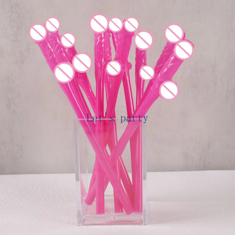 20Pc Novelty Bachelorette Party Penis Straws Plastic Nude Dick Drink Straw for Hen Party Night Bar Wedding Team Bride Decoration
