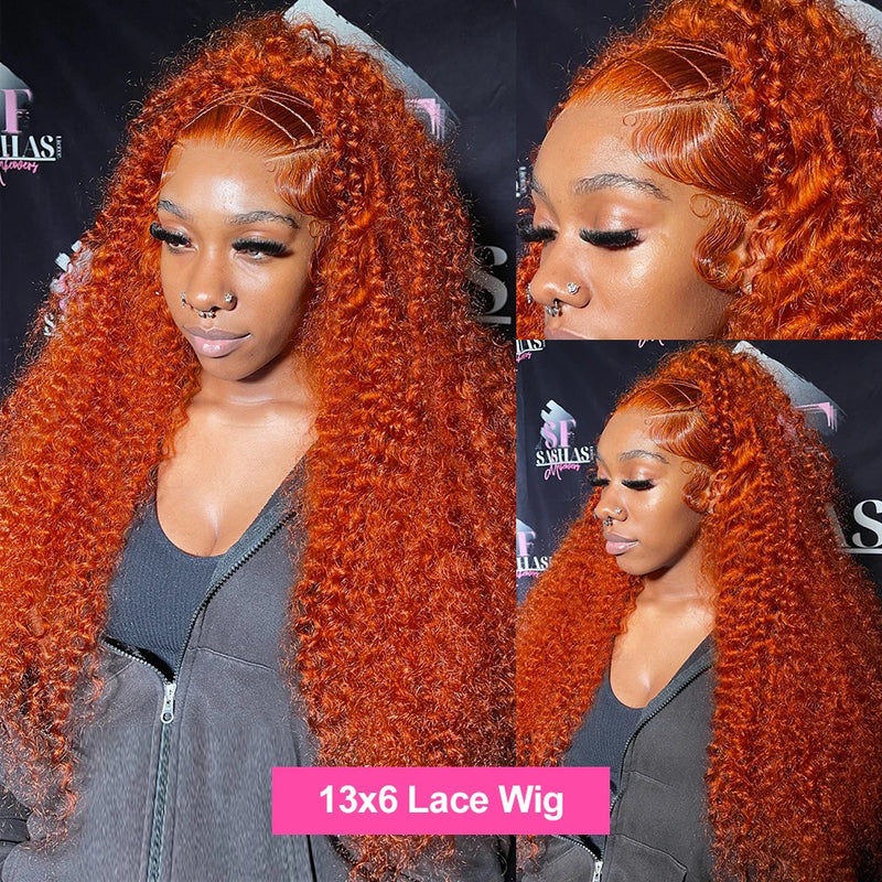 200 Density Ginger 350 13x6  Water Wave Preplucked Frontal Glueless Wig Brazilian For Women Virgin Curly Hair HD Transparent Lac