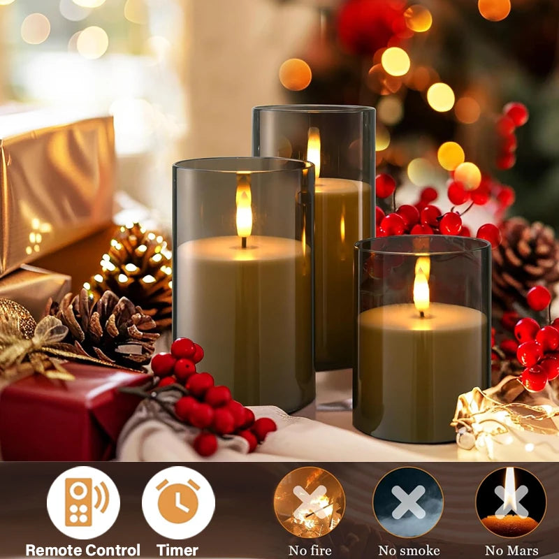 Led Electronic Flameless Candles Light Remote Timer Flickering Lamp Clear Acrylic Glass Battery Powered Wedding Party Christmas