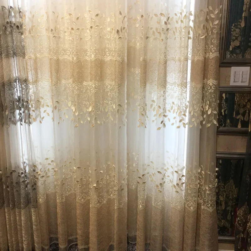 European Style Embroidered Curtains Tulles for Living Room Bedroom Dining Luxury Sheer Voile Yarn Transparent High Grade Drape