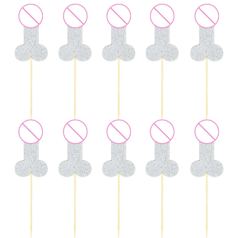 10pcs Glitter Willy Penis Cupcake Topper Funny Nude Dick Cake Toppers Wedding Favors Bachelorette Adult Hen Night Party Supplies