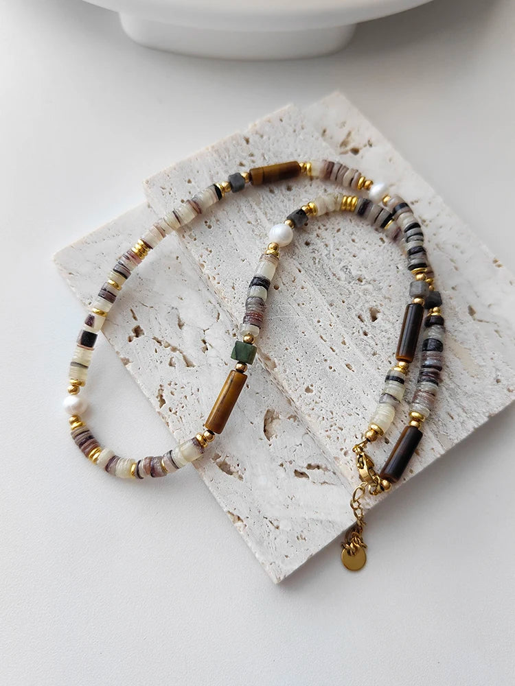 Modern Jewelry Brown Style Autumn Popular Natural Pearl Stones Necklace For Women Gift