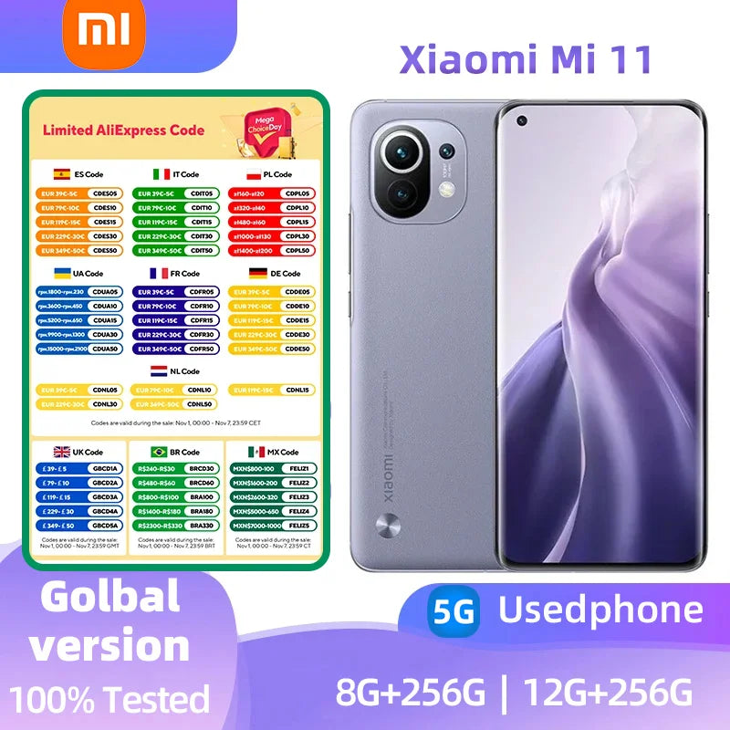 Xiaomi Mi 11 5G Android  6.81 inch RAM 12GB ROM 256GB Qualcomm Snapdragon 888 used phone