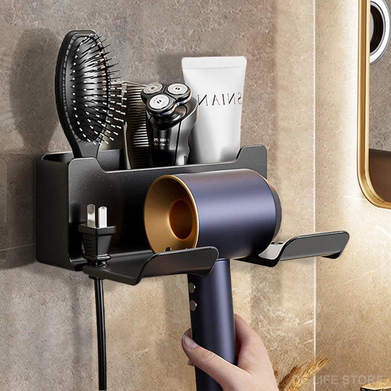 Wall Mounted Hair Dryer Holder For Bathroom Shelf without Drilling Plastic Hair dryer stand Bathroom Organizer