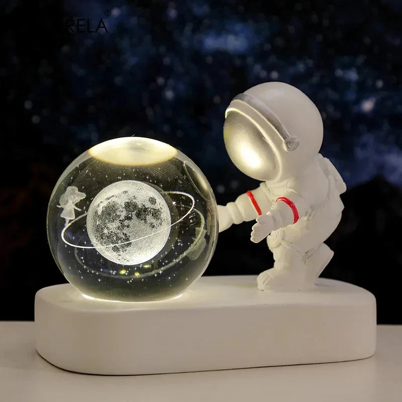 3D Astronaut Crystal Ball Creative LED Night Light For Children Bedroom Planet Space Solar System Lamp USB Christmas Kid Gift