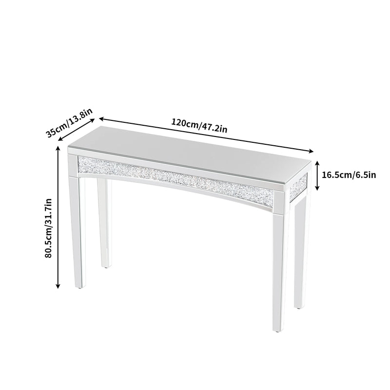 Ultra Long Luxury Mirrored Console Table Hallway Table w/ Thicken Tapered Legs