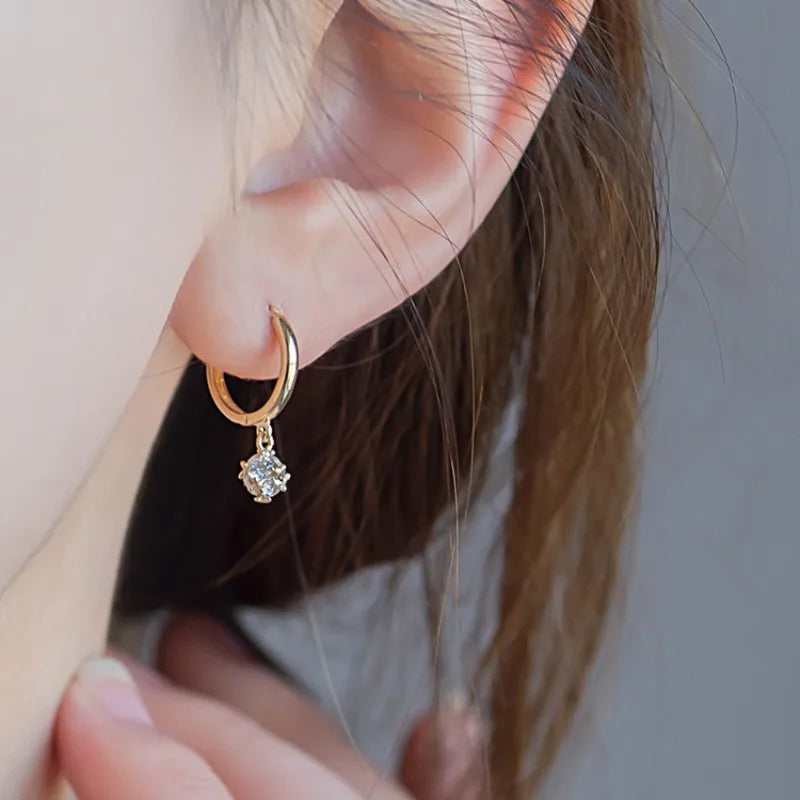 925 Silver Needle Crystal Zircon Golden Round Earrings Geometric Flower Rhinestones Hoop Classic Earrings Jewelry Party Gifts