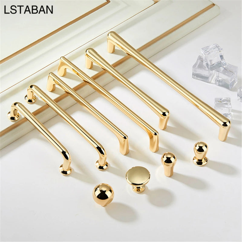 Bright Gold Furniture Cabinet Handles Zinc Alloy Kitchen Cabinet Drawer Knobs Minimalist Push Pull Cupboard Drawer Dresser Knobs