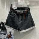 2022 Summer New Ins Trendy Denim Shorts Women's Casual Loose-Fit High-Waisted Curved Edge Student A- Line Wide-Leg Pants