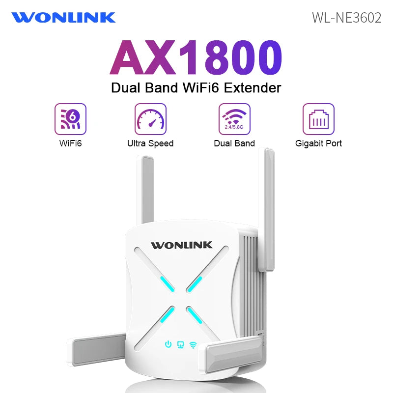 AX1800 WiFi 6 Repeater 802.11ax Wireless Extender 1800Mbp 2.4G&5GHz Wi-Fi Signal Amplifier 4*2dBi Antenna Home Wi Fi AP/ Router