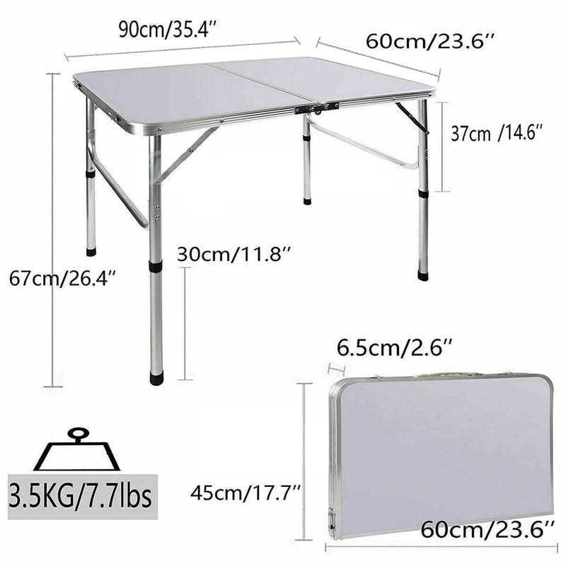 90x60x67cm Aluminium Camping Table, Portable Folding Table Small Picnic Table Laptop Desk TV Dinner Bed Home Office, White