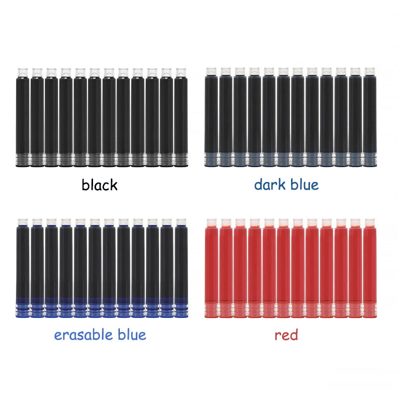 10pcs/pack 2.6mm Caliber Ink Cartridges for Fountain Pens Black/Dark Blue/Red/Erasable Blue Disposable Cartridges Ink Supplies