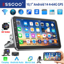 ESSGOO 10" Android 14 4+64G Wireless Carplay Car Stereo Rotatable Touchscreen 1 DIN GPS Nav Bluetooth FM RDS WIFI USB EQ SWC MIC