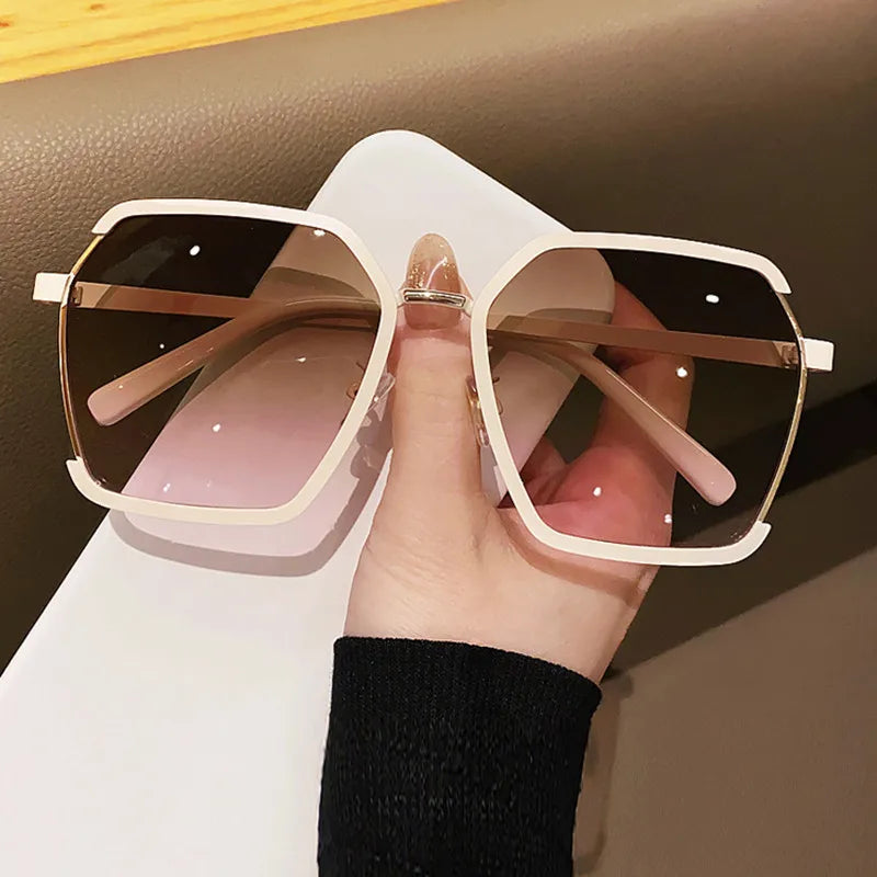 Women Square Sunglasses for Men Oversized White Tea Original Brand Design Sun Glasses Female Shades Travel Sunshade