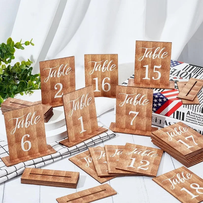 20 Sets Table Numbers Rectangle Wooden Sign Wedding Table Numbers with Wooden Base Rustic Wedding Centerpieces for Reception