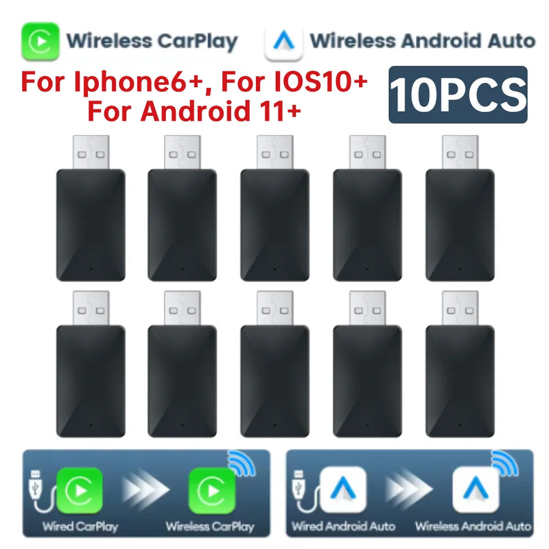 2 in 1 Wireless Carplay Android Auto Adapter Wired To Wireless Mini USB Dongle for Cars with Factory Wired CarPlay Android Auto