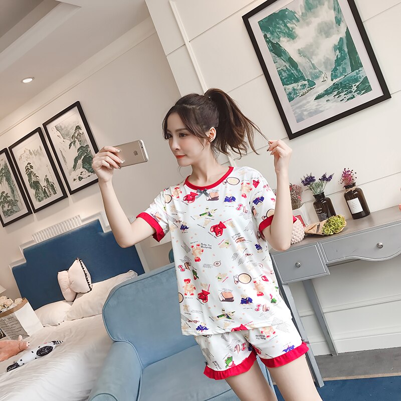 Hot sale Summer Shorts Pajama Sets for Women Short Sleeve Sleepwear Cute Girls Cartoon Pyjama Homewear Pijama Mujer Home Clothes