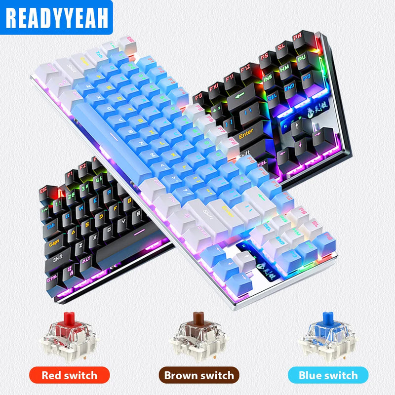 87 Key Mechanical Keyboard Blue Brown Red Switch Wired Keyboard For PC Laptop Office Hot-Swappable Color Backlit Gaming Keyboard