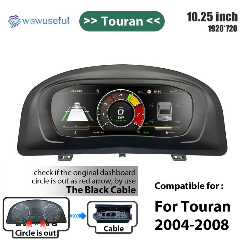 Wowuseful 10.25 Lcd Digital Dashboard Cluster For VW Variant Caddy Touran T6 EOS Sharan Golf 5 Virtual Instrument Paneel Cockpit