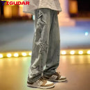 Star Embroidery Straight Casual Men Jeans Gothic Neutral New Wide Leg Loose Hip-hop Streetwear Denim Trousers Y2K pants man