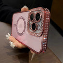 Magnetic Diamond Glitter Bling Case for iPhone 15 14 13 12 11 Pro Max Plus Rhinestone Electroplated Jewelled Transparent Cover