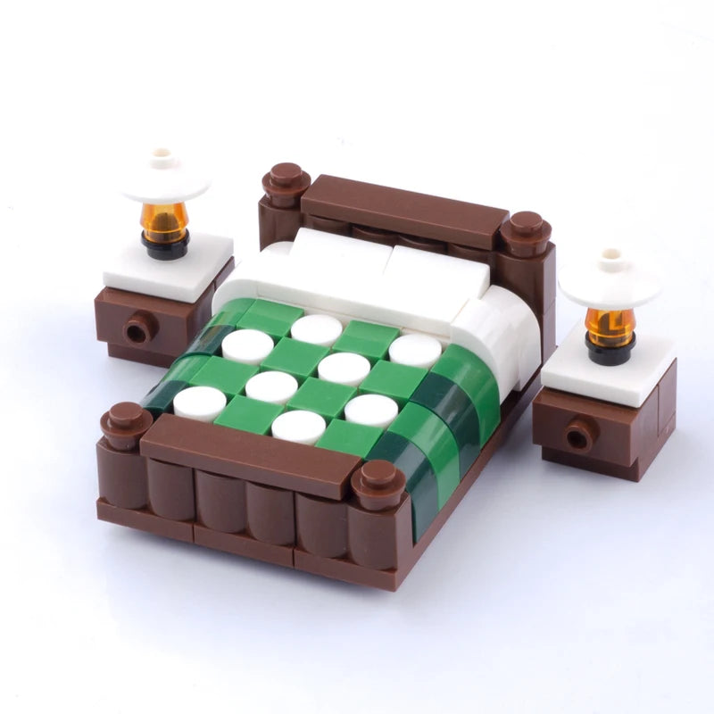 MOC City House Furniture Building Blocks Kit Toilet Fish Tank Bed Piano TV Sofa Couch Pendulum Clock Cooking Bench Bricks Toys