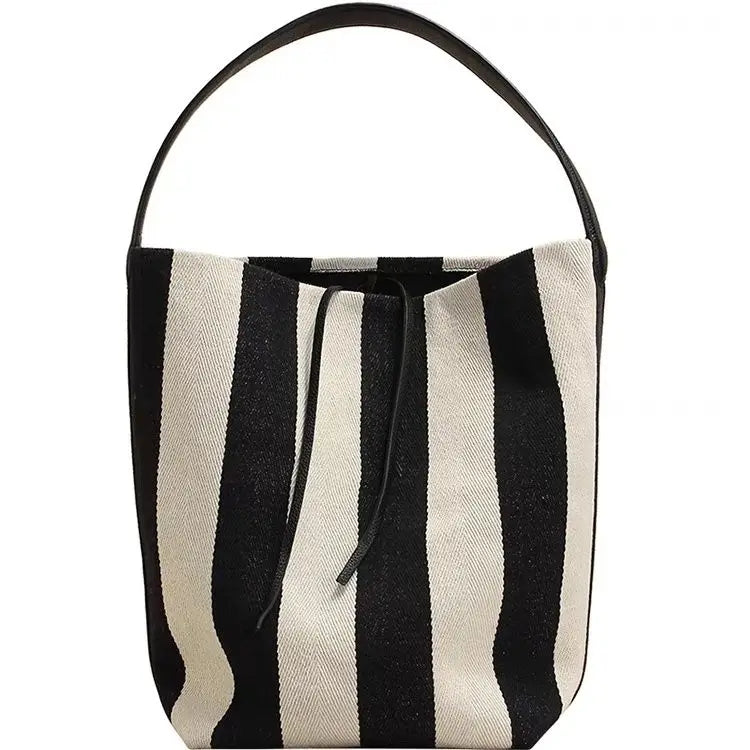 Women Tote Bag Striped Canvas Casual Fashion Simple SOFT Shoulder Bag Purses and Handbags High-Capacity